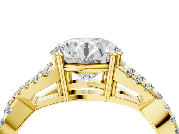 Yellow gold Round Solitaire Twist Band with Pavé Setting and Four-Prong Setting_52