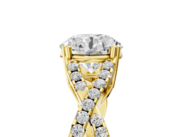 Yellow gold Round Solitaire Twist Band with Pavé Setting and Four-Prong Setting_53