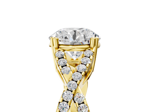 Yellow gold Round Solitaire Twist Band with Pavé Setting and Four-Prong Setting_5