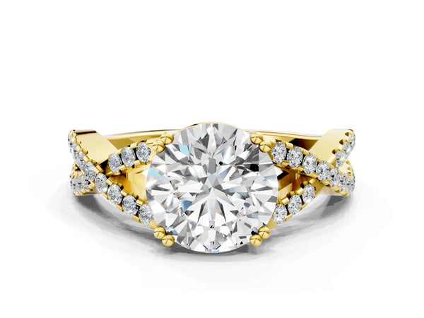 Yellow gold Round Solitaire Twist Band with Pavé Setting and Four-Prong Setting_66