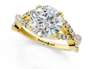 Yellow gold Round Solitaire Twist Band with Pavé Setting and Four-Prong Setting_73
